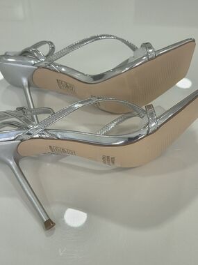 Silver Metallic Strappy Stiletto Heels - Women's Dress Sandals